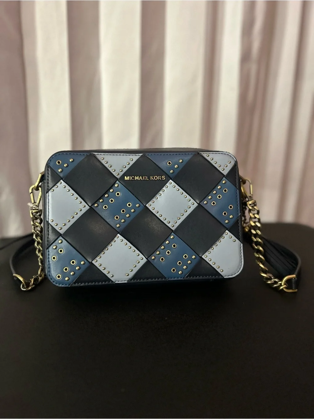 Limited edition Michael Kors Navy and Light Blue Patchwork Studded Crossbody